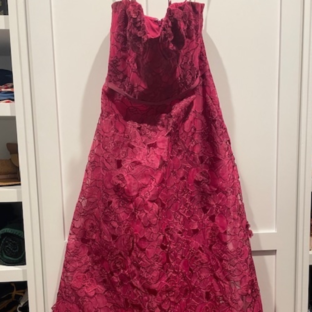 NWT Marchesa Notte Strapless Organza Gown in Raspberry